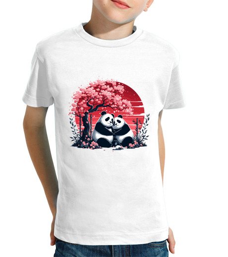 Tee Shirt Pour Enfant Manche Courte Panda amoureux - cadeau mignon enfant fille garcon