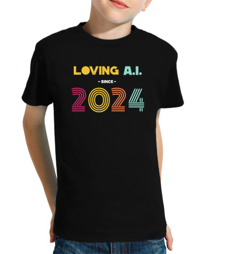 Tee Shirt Pour Enfant Manche Courte aimer l'ia depuis 2024, aimer l'ia depuis 2024, intelligence artificielle drôle d'annive