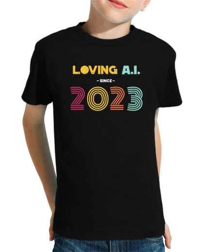 Tee Shirt Pour Enfant Manche Courte aimer l'ia depuis 2023, aimer l'ia depuis 2023, intelligence artificielle drôle d'annive