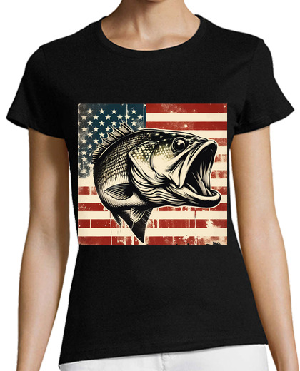 Image of Retro Vintage Bass Fishing on Flag