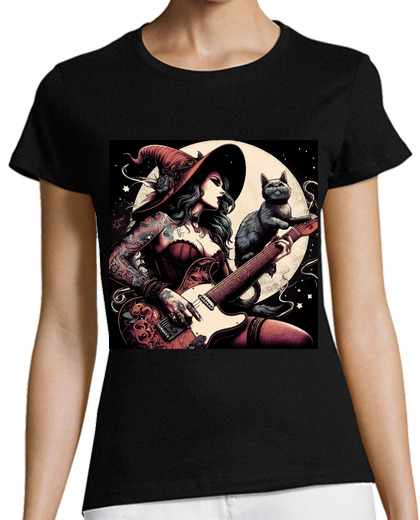 Image of Trendy Witch Guitarist With Black Cat