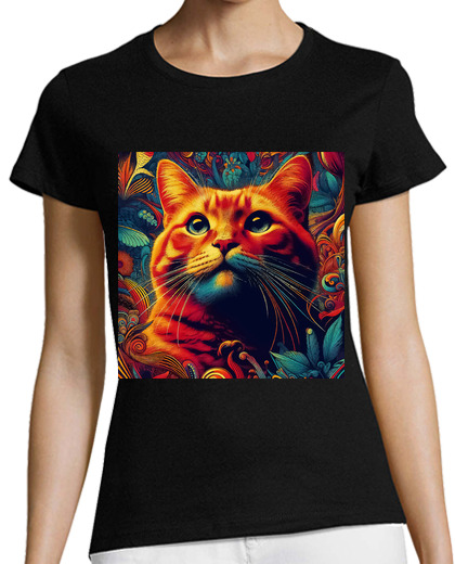 Image of Ginger Cat on Abstract Garden Pattern