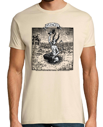 Image of gray devil hammering his intestines with transparent landscape