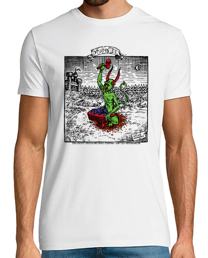 Image of color devil hammering his intestines with transparent landscape