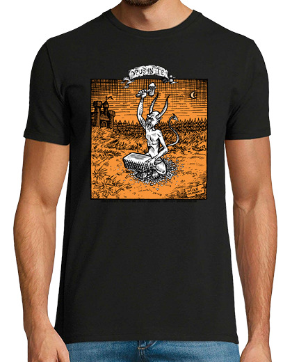 Image of white devil hammering alone with orange background