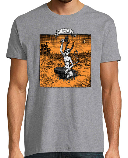 Image of gray devil hammering alone with orange background
