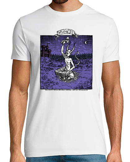 Image of white devil hammering his intestines with color background