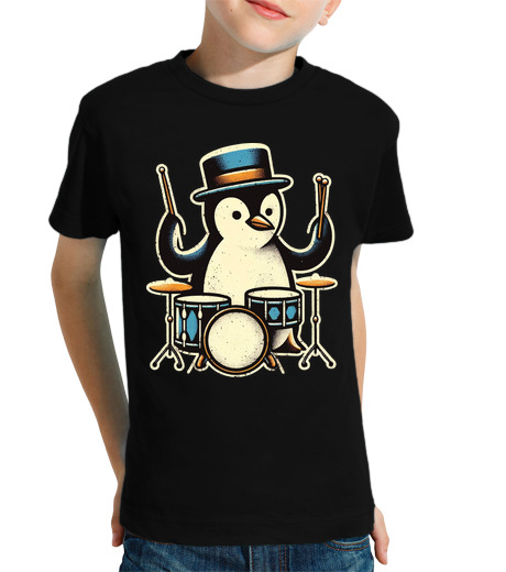 Tee Shirt Pour Enfant Manche Courte pingouin batteur