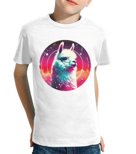 Tee Shirt Pour Enfant Manche Courte lama drôle de griffonnage cosmique abst