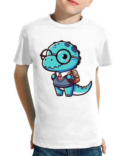 Tee Shirt Pour Enfant Manche Courte Le tyarannosaure kawaii va à l39école