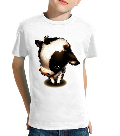 Tee Shirt Pour Enfant Manche Courte jolie vache drôle en noir et blanc