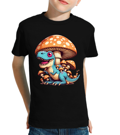 Tee Shirt Pour Enfant Manche Courte vélociraptor jardin de champignons dino