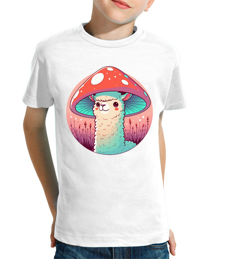 Tee Shirt Pour Enfant Manche Courte Lama souriant kawaii en chapeau de cham