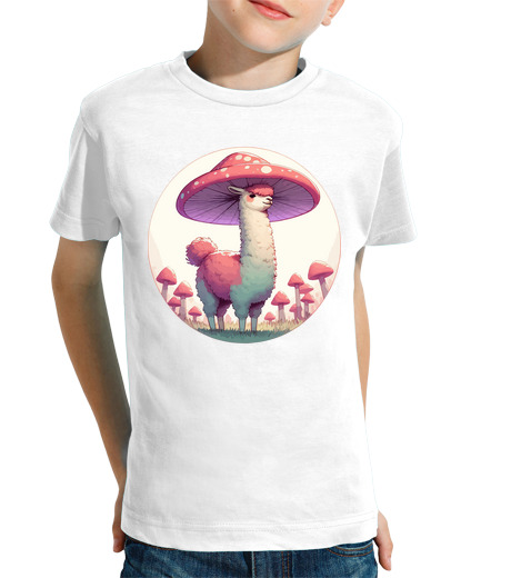 Tee Shirt Pour Enfant Manche Courte Lama kawaii en chapeau de champignon