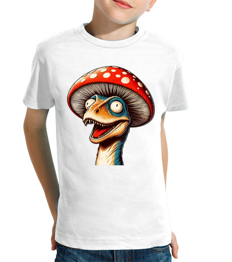 Tee Shirt Pour Enfant Manche Courte vélociraptor jardin de champignons dino