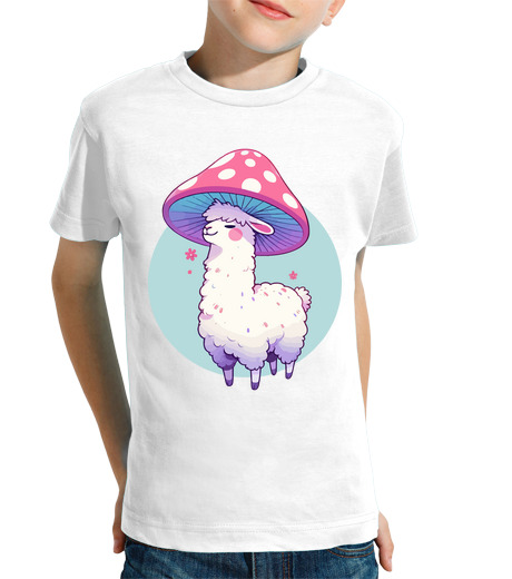 Tee Shirt Pour Enfant Manche Courte Lama souriant kawaii en chapeau de cham