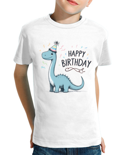 Tee Shirt Pour Enfant Manche Courte fête de dinosaures joyeux anniversaire