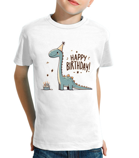 Tee Shirt Pour Enfant Manche Courte fête de dinosaures joyeux anniversaire