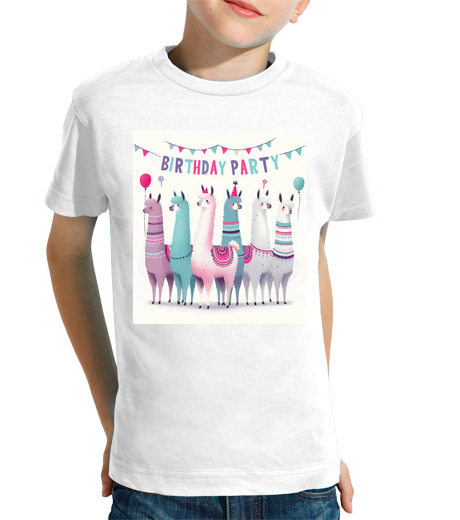 Tee Shirt Pour Enfant Manche Courte fête des lamas joyeux anniversaire kawa