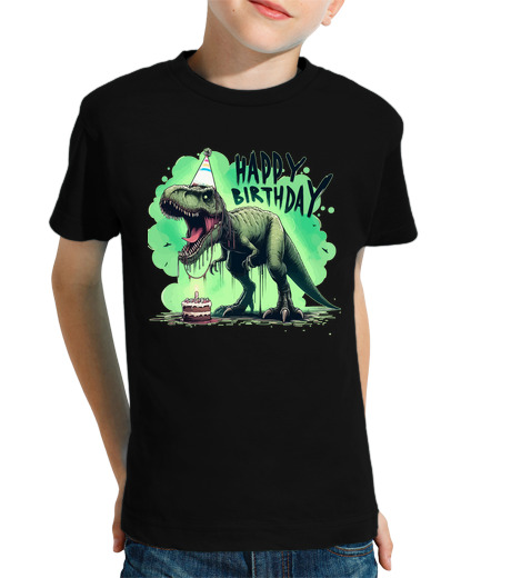 Tee Shirt Pour Enfant Manche Courte tyrannosaure effrayant joyeux anniversa