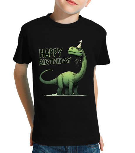 Tee Shirt Pour Enfant Manche Courte joyeux anniversaire fête des dinosaures