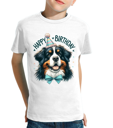 Tee Shirt Pour Enfant Manche Courte bouvier bernois joyeux anniversaire