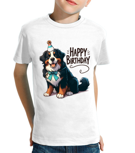 Tee Shirt Pour Enfant Manche Courte bouvier bernois joyeux anniversaire