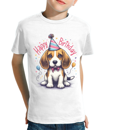 Tee Shirt Pour Enfant Manche Courte mignon chiot beagle chien joyeux annive