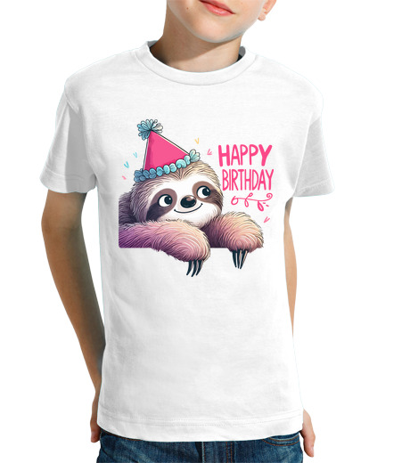 Tee Shirt Pour Enfant Manche Courte fête de joyeux anniversaire paresseuse