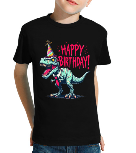 Tee Shirt Pour Enfant Manche Courte tyrannosaure effrayant joyeux anniversa