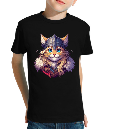 Tee Shirt Pour Enfant Manche Courte chat viking drôle mythologie nordique