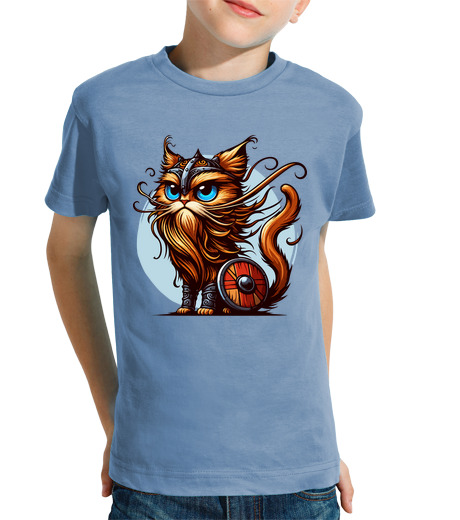 T-shirt bambino manica corta divertente mitologia nordica del gatto