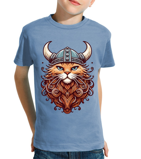 Tee Shirt Pour Enfant Manche Courte chat viking drôle mythologie nordique