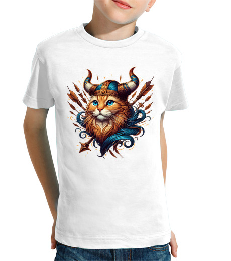 Tee Shirt Pour Enfant Manche Courte chat viking drôle mythologie nordique