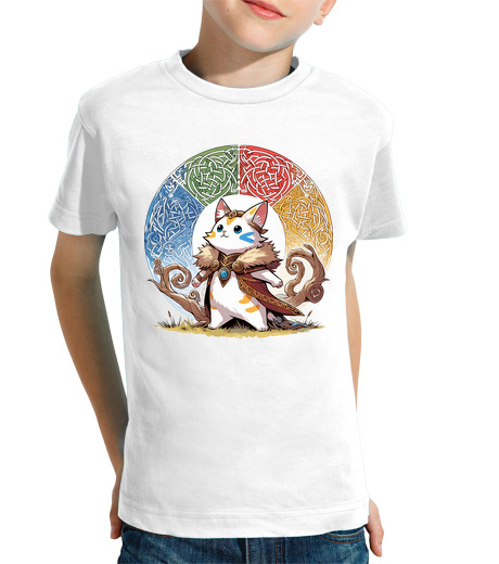 Tee Shirt Pour Enfant Manche Courte Chat viking kawaii mythologie nordique