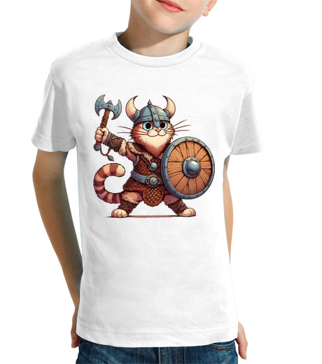 Tee Shirt Pour Enfant Manche Courte drôle et mignon chat viking mythologie