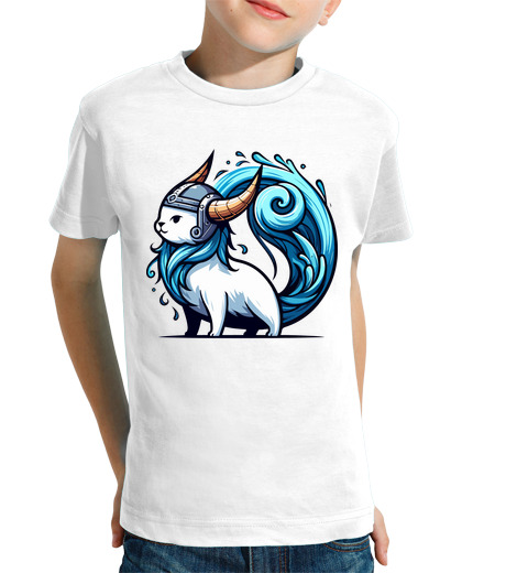 Tee Shirt Pour Enfant Manche Courte drôle et mignon chat viking mythologie