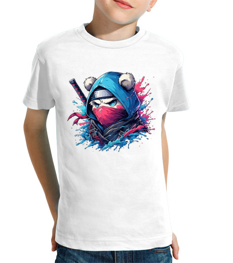 Tee Shirt Pour Enfant Manche Courte ours ninja japonais anime splash art