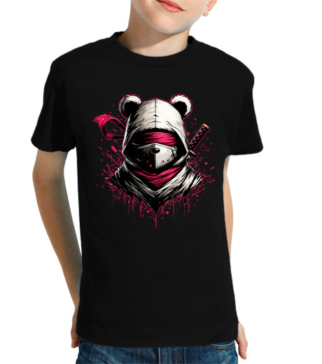 Tee Shirt Pour Enfant Manche Courte ours ninja japonais anime splash art