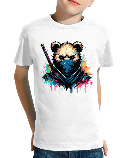 Tee Shirt Pour Enfant Manche Courte ours ninja japonais anime splash art