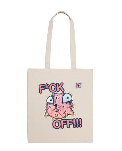 Image of pink puffer fish tote bag. fuck off
