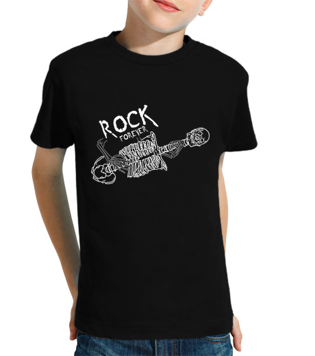 Tee Shirt Pour Enfant Manche Courte rock pour toujours squelette gr et bl