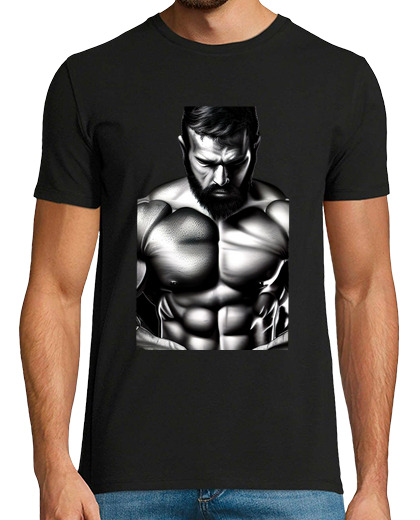 Image of tension in the gym.muscled bearded man.