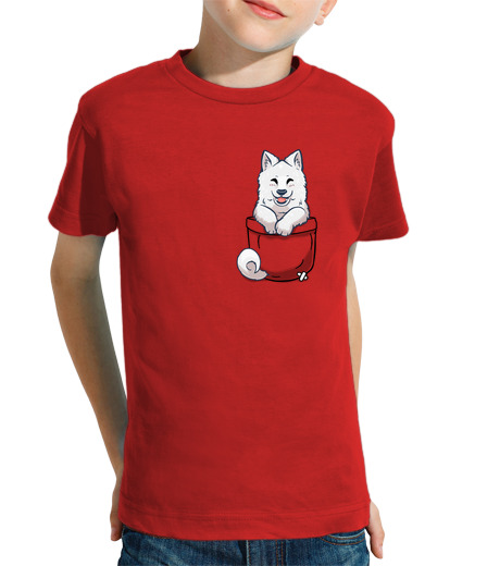 Tee Shirt Pour Enfant Manche Courte samoyed de poche - chemise pour enfants