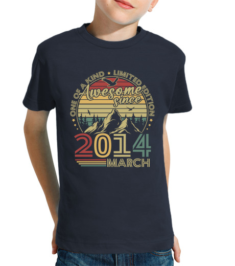 Tee Shirt Pour Enfant Manche Courte Vintage Mars 2014 Cadeau Anniversaire