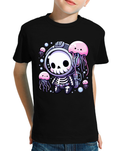 Tee Shirt Pour Enfant Manche Courte Plongeur squelette kawaii avec méduses