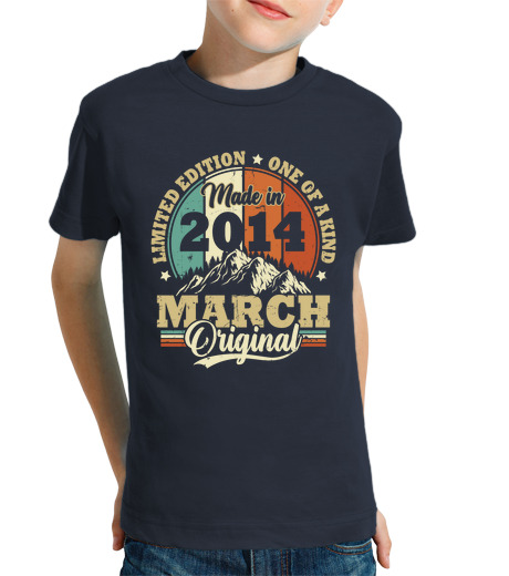 Tee Shirt Pour Enfant Manche Courte Anniversaire Mars 2014 Vintage Rétro