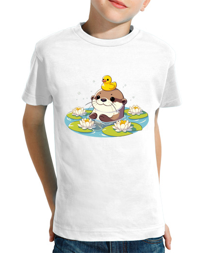 Tee Shirt Pour Enfant Manche Courte Canard de bain en caoutchouc loutre ani