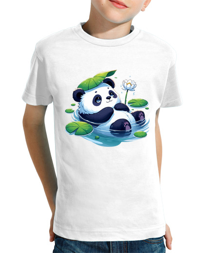 Tee Shirt Pour Enfant Manche Courte bain d39ours panda animé avec nénuphar