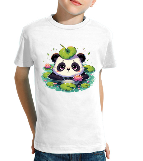 Tee Shirt Pour Enfant Manche Courte bain d39ours panda animé avec nénuphar